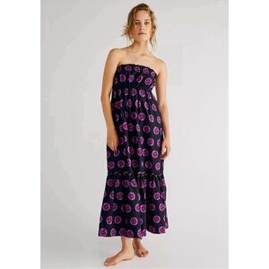 Free people Leanna Strapless Black and purple Maxi tube Dress